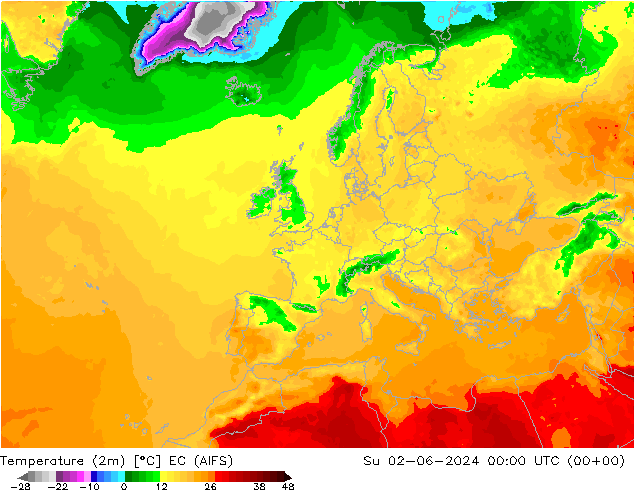 Temperatura (2m) EC (AIFS) dom 02.06.2024 00 UTC
