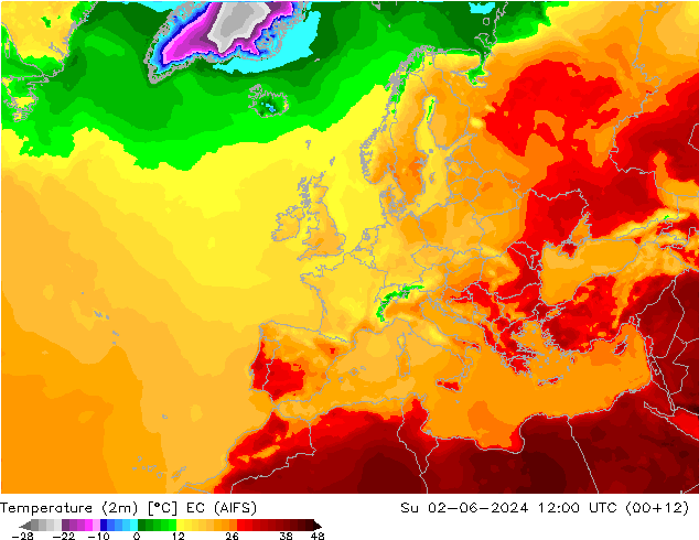 Temperatura (2m) EC (AIFS) dom 02.06.2024 12 UTC