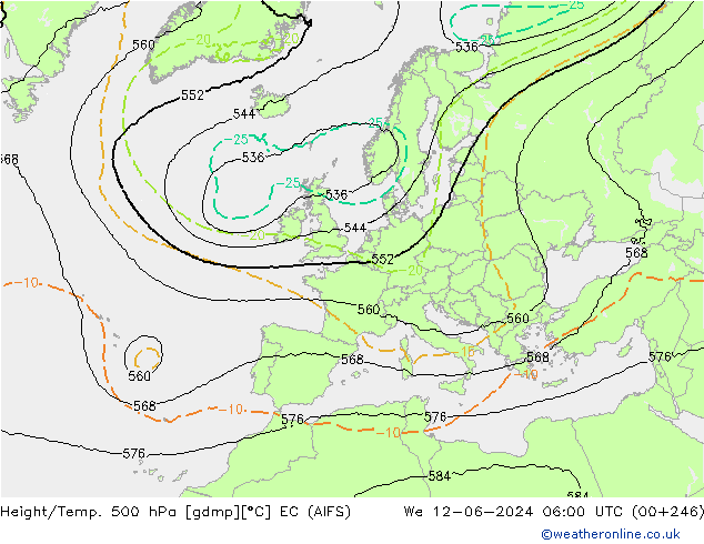 Geop./Temp. 500 hPa EC (AIFS) mié 12.06.2024 06 UTC