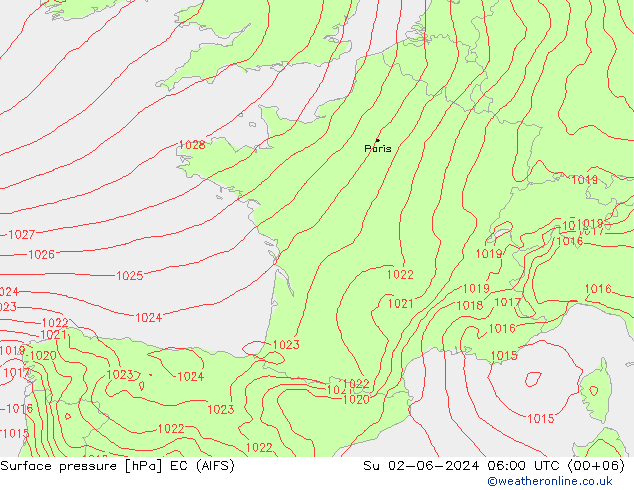 pression de l'air EC (AIFS) dim 02.06.2024 06 UTC