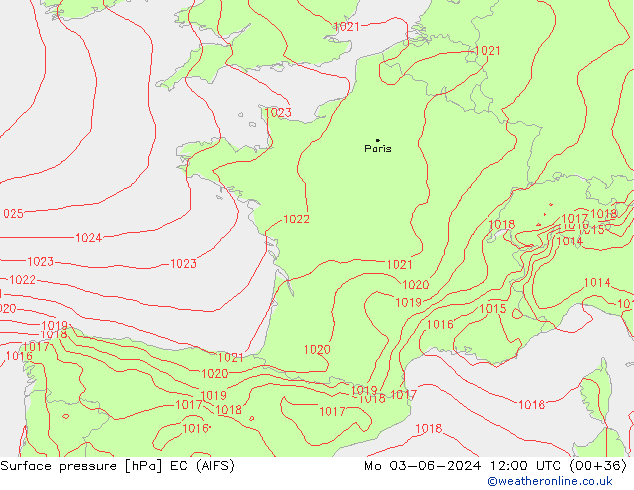Presión superficial EC (AIFS) lun 03.06.2024 12 UTC