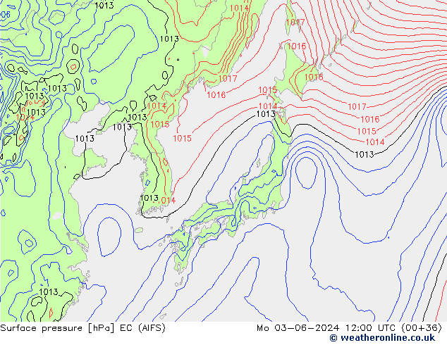 Yer basıncı EC (AIFS) Pzt 03.06.2024 12 UTC