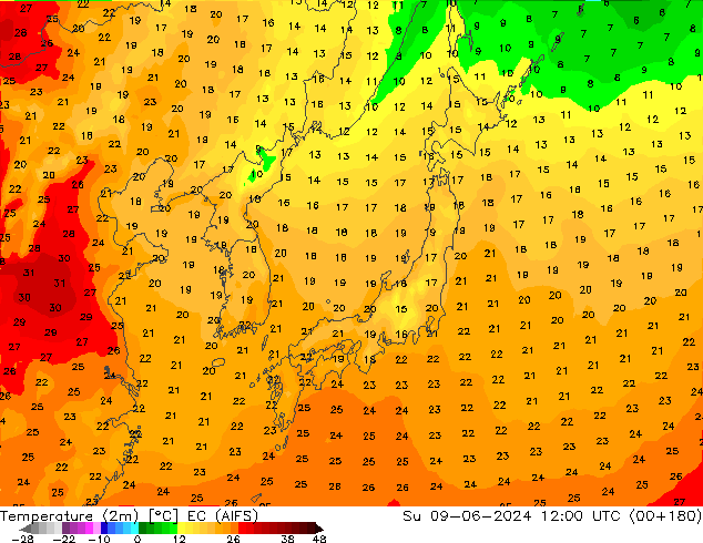 Temperatura (2m) EC (AIFS) dom 09.06.2024 12 UTC