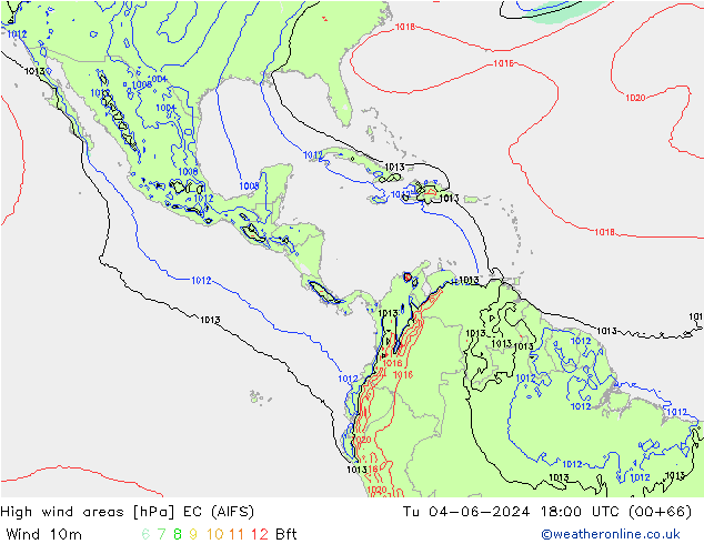 High wind areas EC (AIFS) вт 04.06.2024 18 UTC