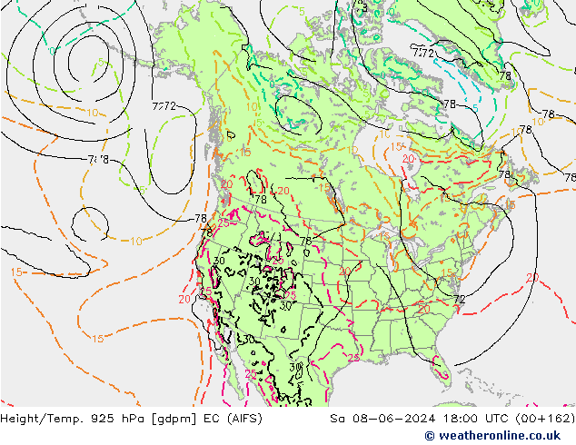 Hoogte/Temp. 925 hPa EC (AIFS) za 08.06.2024 18 UTC