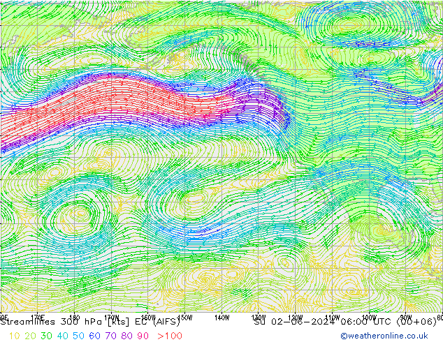 Linia prądu 300 hPa EC (AIFS) nie. 02.06.2024 06 UTC