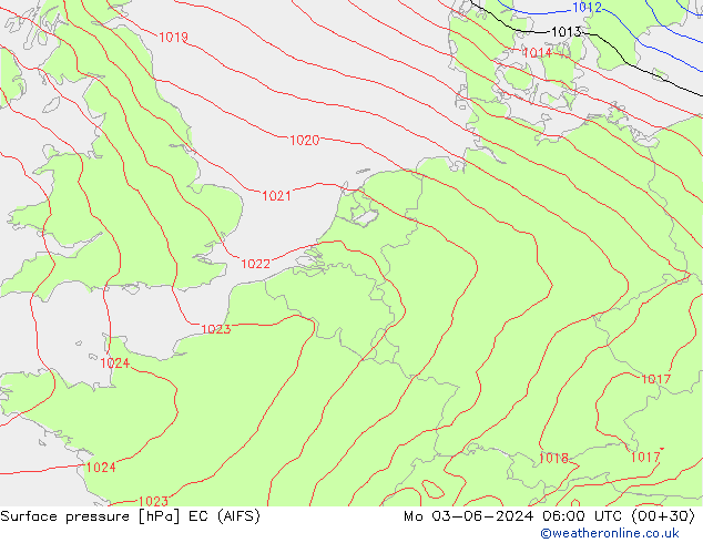 Surface pressure EC (AIFS) Mo 03.06.2024 06 UTC