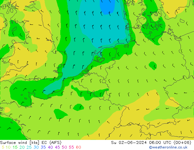 wiatr 10 m EC (AIFS) nie. 02.06.2024 06 UTC