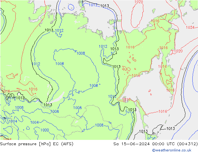 Presión superficial EC (AIFS) sáb 15.06.2024 00 UTC