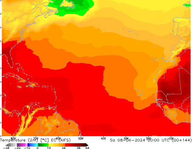 Temperaturkarte (2m) EC (AIFS) Sa 08.06.2024 00 UTC