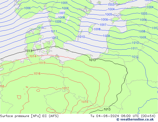Luchtdruk (Grond) EC (AIFS) di 04.06.2024 06 UTC