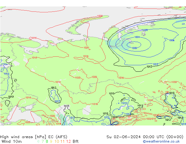 High wind areas EC (AIFS) Su 02.06.2024 00 UTC