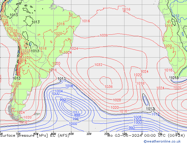 Pressione al suolo EC (AIFS) lun 03.06.2024 00 UTC