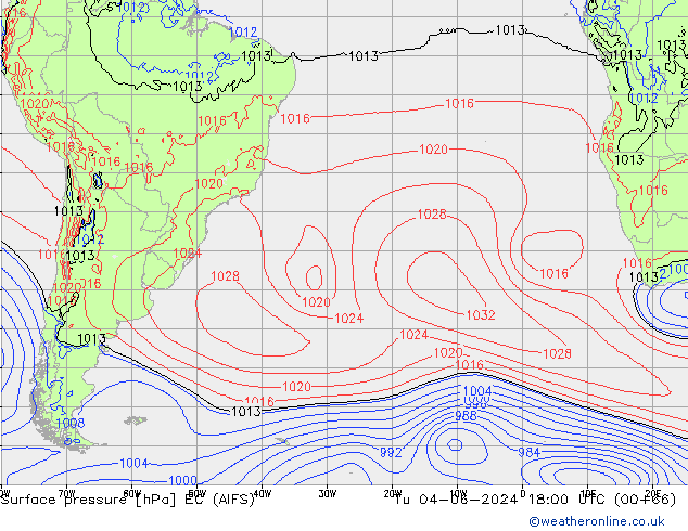 Atmosférický tlak EC (AIFS) Út 04.06.2024 18 UTC