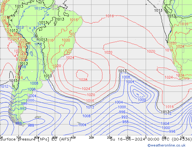 Pressione al suolo EC (AIFS) dom 16.06.2024 00 UTC