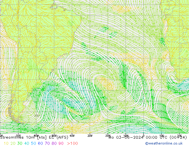 Streamlines 10m EC (AIFS) Mo 03.06.2024 00 UTC