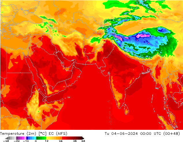 température (2m) EC (AIFS) mar 04.06.2024 00 UTC