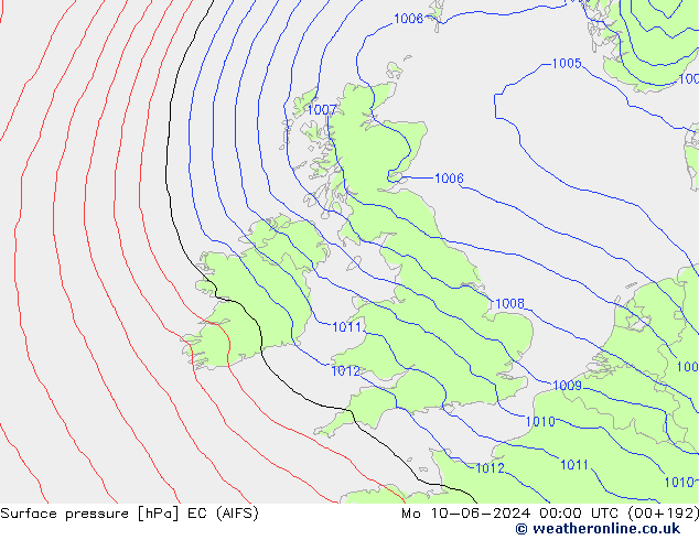 Presión superficial EC (AIFS) lun 10.06.2024 00 UTC