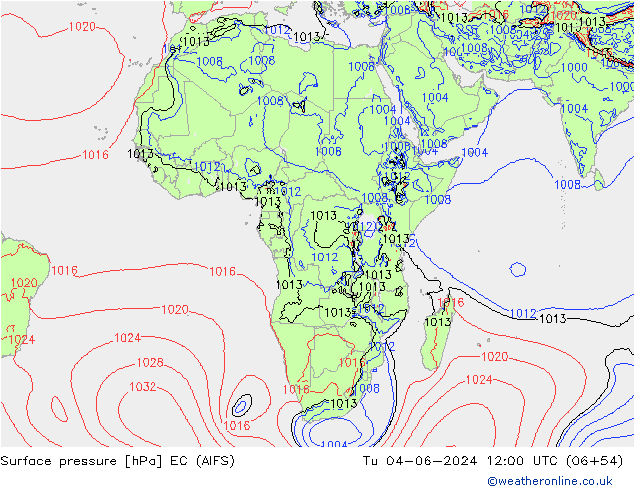 Surface pressure EC (AIFS) Tu 04.06.2024 12 UTC