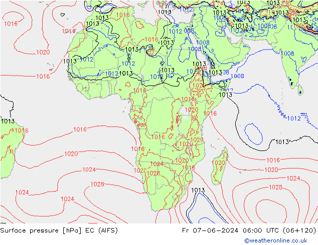 Atmosférický tlak EC (AIFS) Pá 07.06.2024 06 UTC