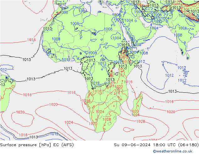 Surface pressure EC (AIFS) Su 09.06.2024 18 UTC