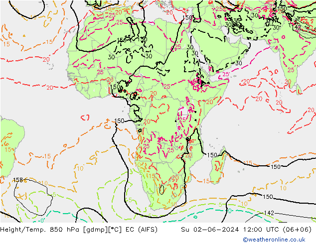 Height/Temp. 850 hPa EC (AIFS)  02.06.2024 12 UTC