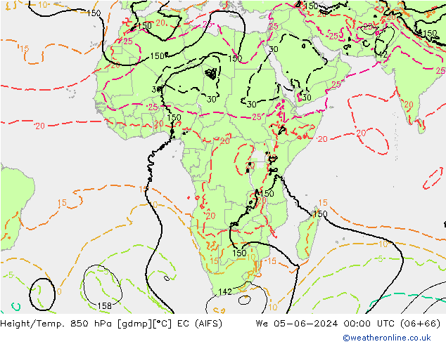 Hoogte/Temp. 850 hPa EC (AIFS) wo 05.06.2024 00 UTC