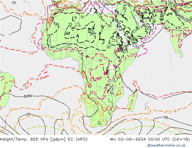 Height/Temp. 925 hPa EC (AIFS) lun 03.06.2024 00 UTC