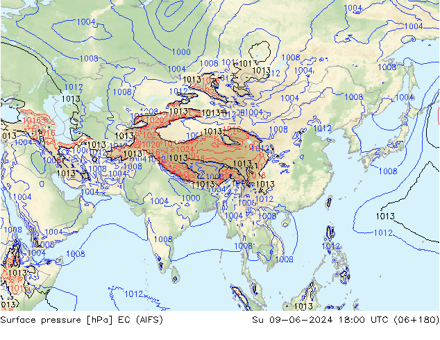 Surface pressure EC (AIFS) Su 09.06.2024 18 UTC