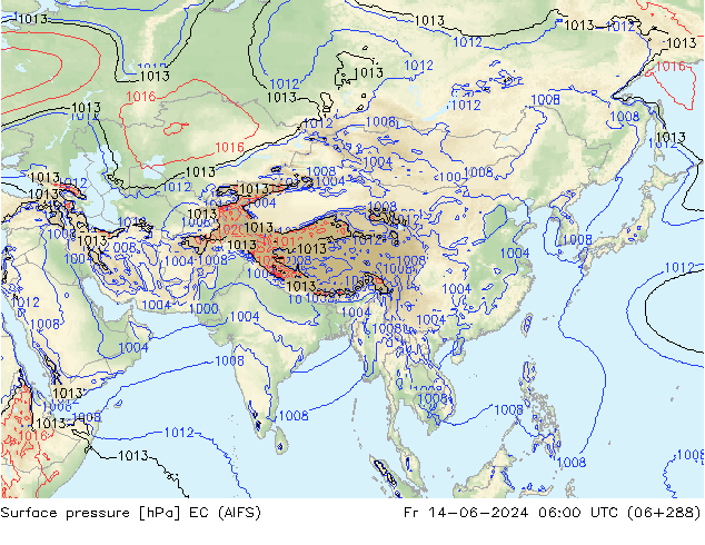приземное давление EC (AIFS) пт 14.06.2024 06 UTC