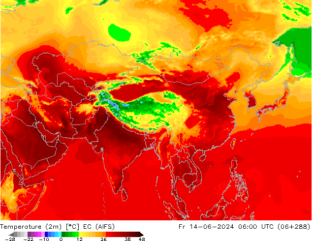 карта температуры EC (AIFS) пт 14.06.2024 06 UTC