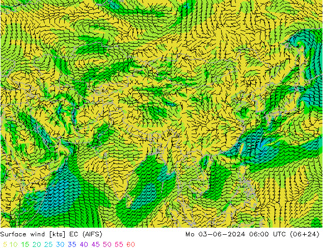 Surface wind EC (AIFS) Mo 03.06.2024 06 UTC