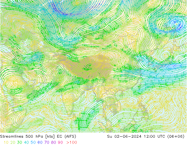 Línea de corriente 500 hPa EC (AIFS) dom 02.06.2024 12 UTC