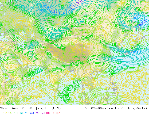 Linha de corrente 500 hPa EC (AIFS) Dom 02.06.2024 18 UTC