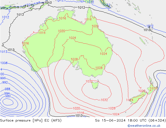 Surface pressure EC (AIFS) Sa 15.06.2024 18 UTC