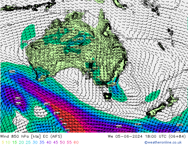 Wind 850 hPa EC (AIFS) We 05.06.2024 18 UTC