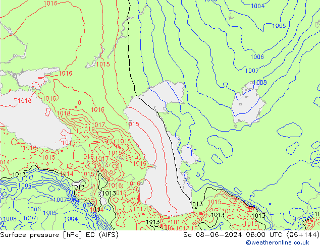 Surface pressure EC (AIFS) Sa 08.06.2024 06 UTC