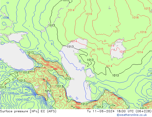 приземное давление EC (AIFS) вт 11.06.2024 18 UTC