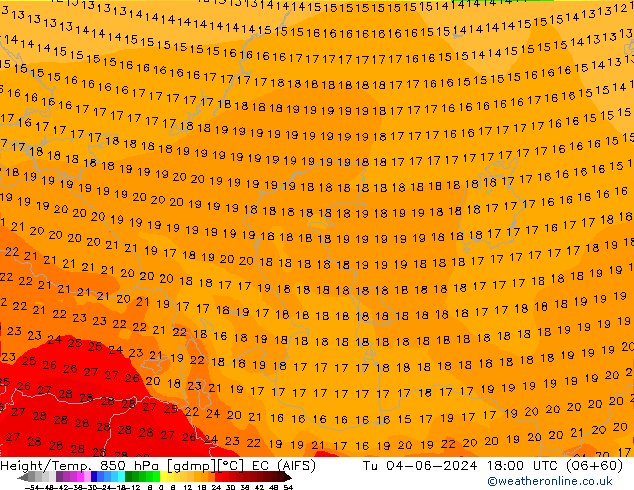 Height/Temp. 850 hPa EC (AIFS) wto. 04.06.2024 18 UTC