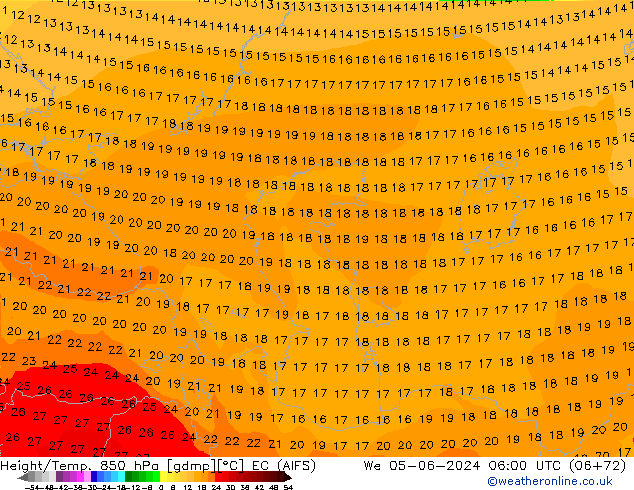 Height/Temp. 850 hPa EC (AIFS) St 05.06.2024 06 UTC