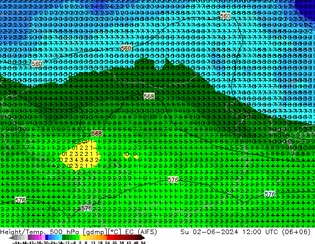 Height/Temp. 500 hPa EC (AIFS) dom 02.06.2024 12 UTC