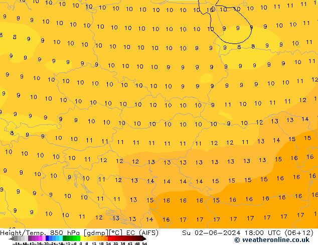 Height/Temp. 850 hPa EC (AIFS) nie. 02.06.2024 18 UTC