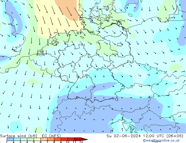 Bodenwind (bft) EC (AIFS) So 02.06.2024 12 UTC