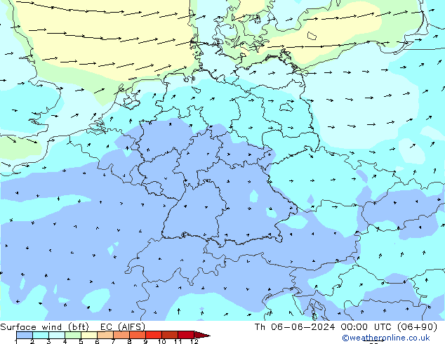 Surface wind (bft) EC (AIFS) Th 06.06.2024 00 UTC
