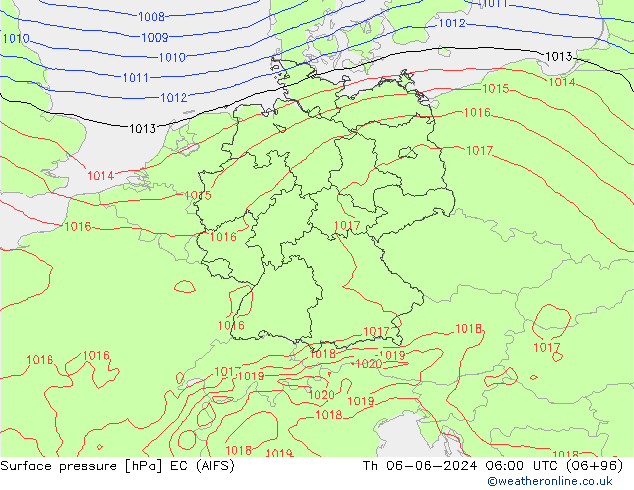 Atmosférický tlak EC (AIFS) Čt 06.06.2024 06 UTC