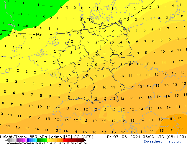 Height/Temp. 850 hPa EC (AIFS) Sex 07.06.2024 06 UTC