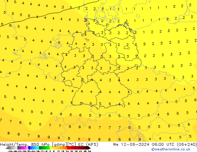 Height/Temp. 850 hPa EC (AIFS) śro. 12.06.2024 06 UTC