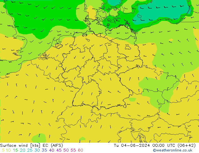 Surface wind EC (AIFS) Tu 04.06.2024 00 UTC