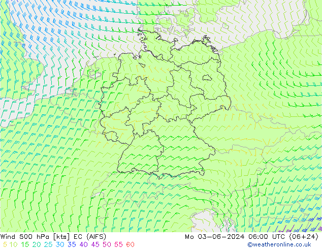 ветер 500 гПа EC (AIFS) пн 03.06.2024 06 UTC