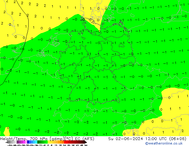 Hoogte/Temp. 700 hPa EC (AIFS) zo 02.06.2024 12 UTC